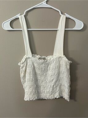 American Eagle White Smocked Crop Tank